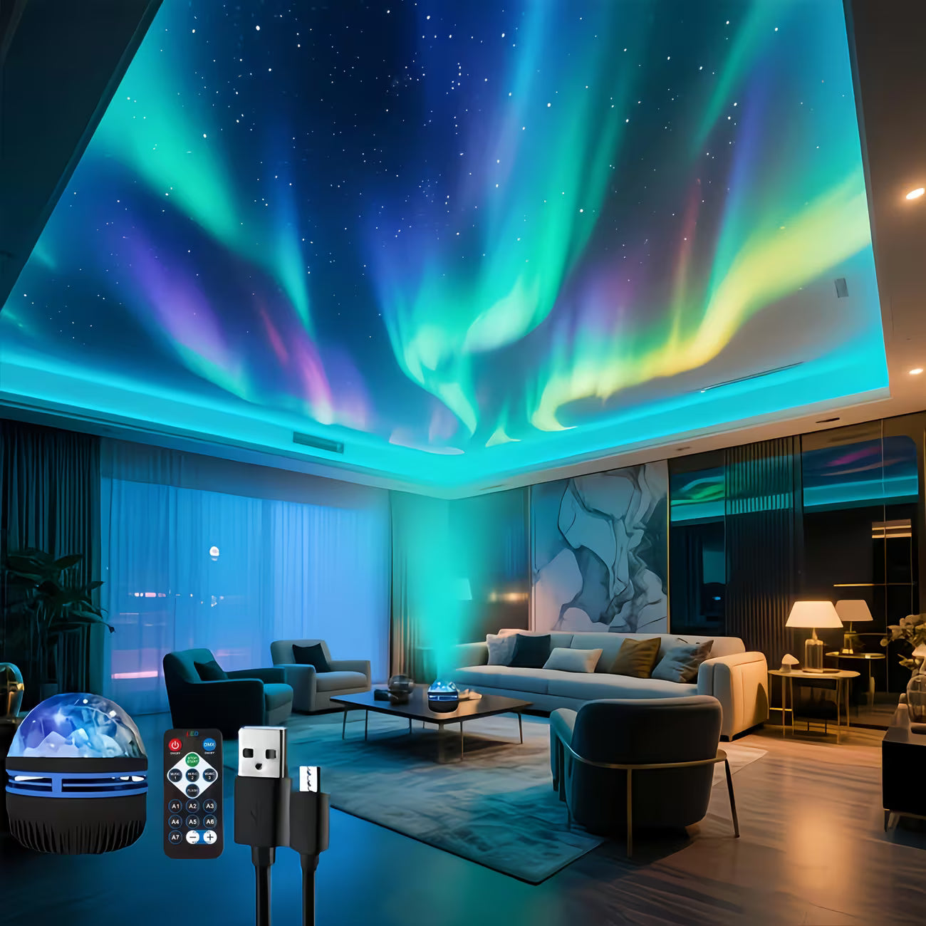 Aurora Projection Lamp/Ambient Light/Night Light/Bedroom Night Light/Projector with Remote Control/Minimalist Design/Powered/Multi-Color LED Lighting