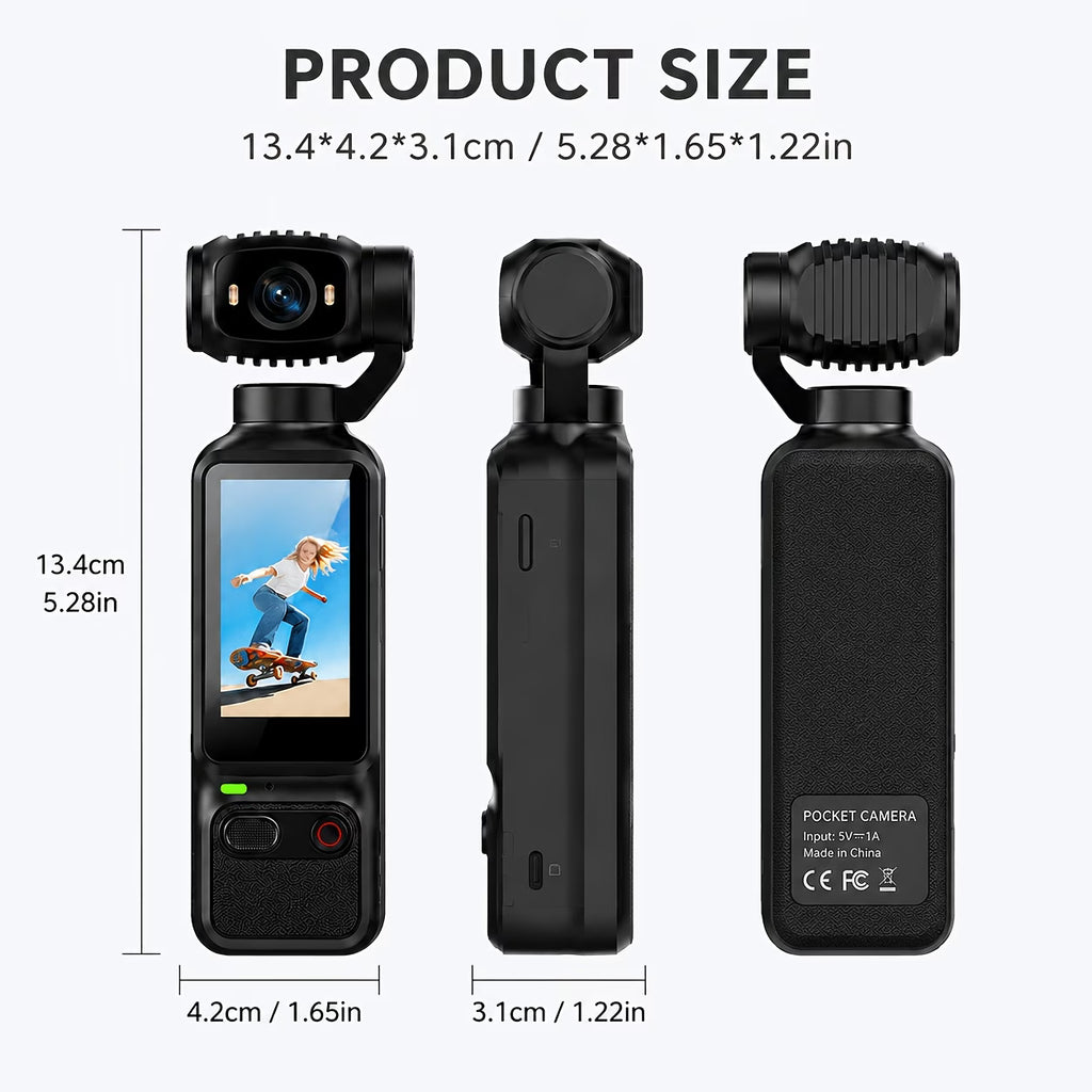 Pocket Action Camera, 4K with 180° Rotating Lens