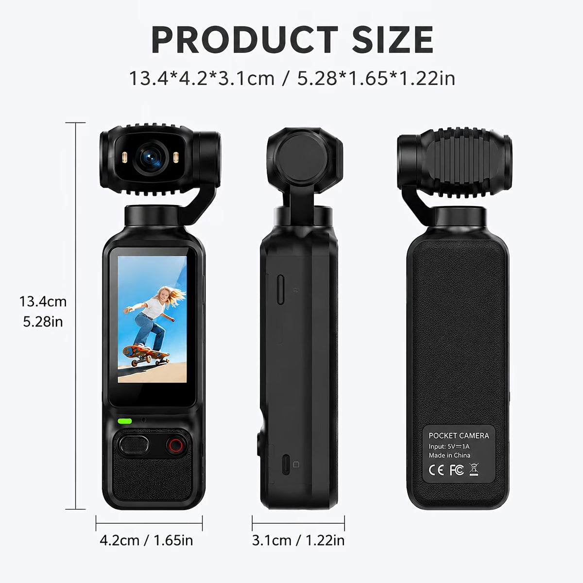 Pocket Action Camera, 4K with 180° Rotating Lens
