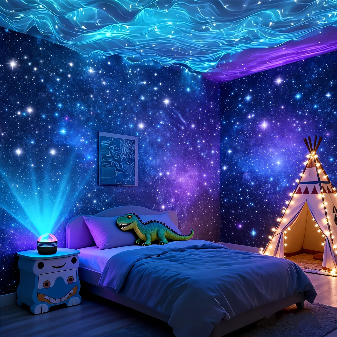 Aurora Projection Lamp/Ambient Light/Night Light/Bedroom Night Light/Projector with Remote Control/Minimalist Design/Powered/Multi-Color LED Lighting