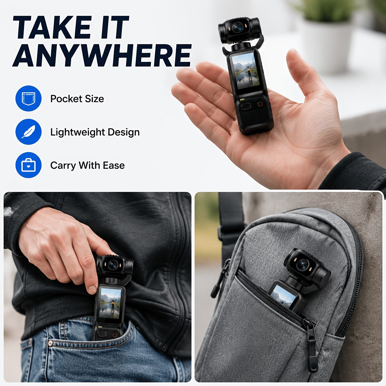 Pocket Action Camera, 4K with 180° Rotating Lens