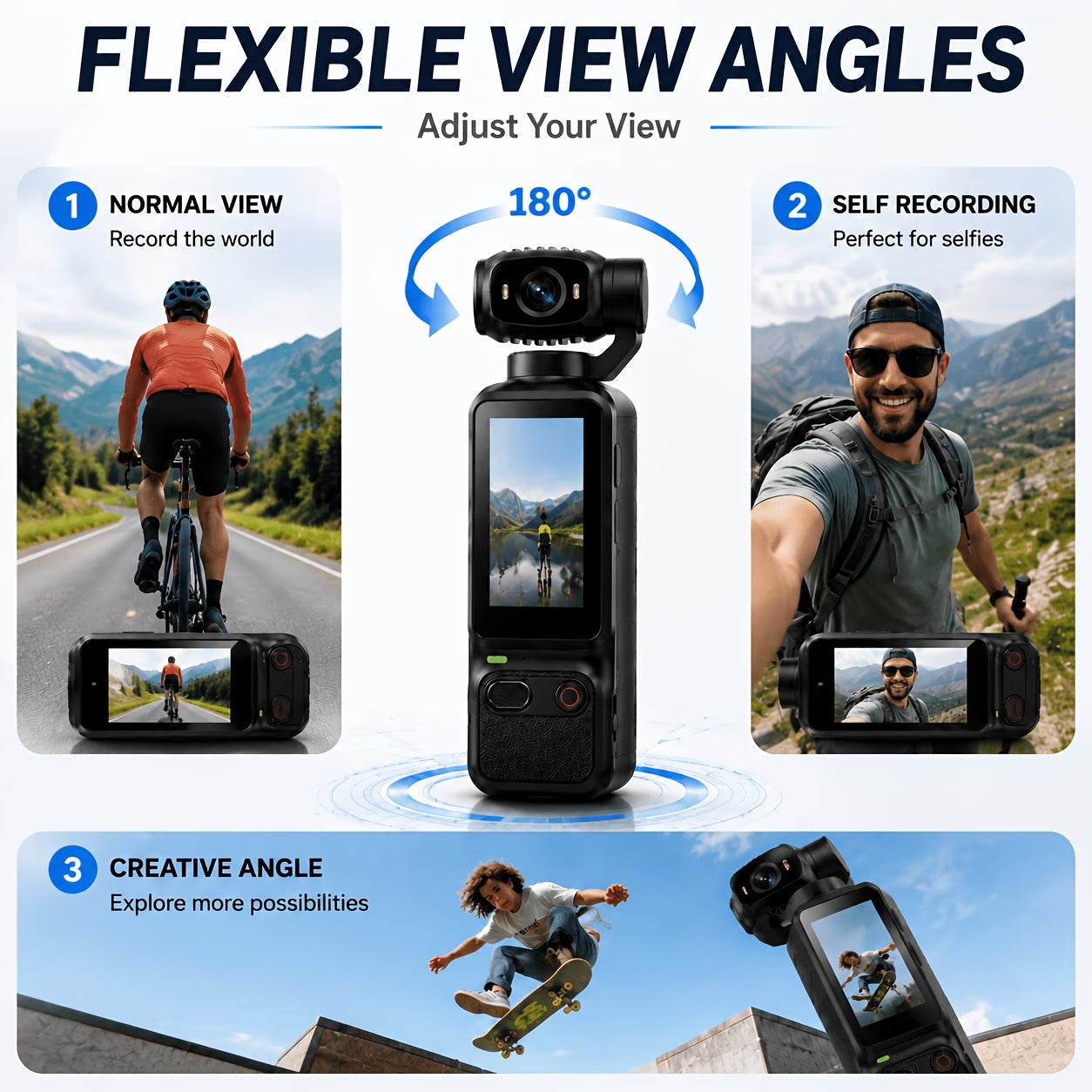 Pocket Action Camera, 4K with 180° Rotating Lens