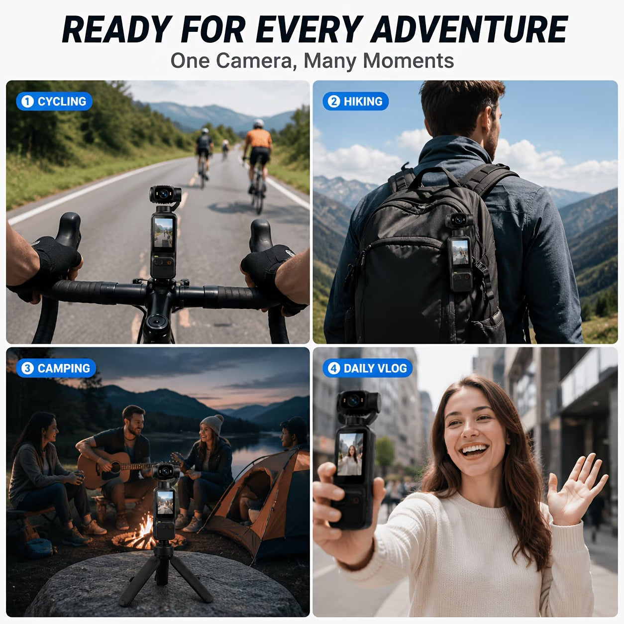 Pocket Action Camera, 4K with 180° Rotating Lens