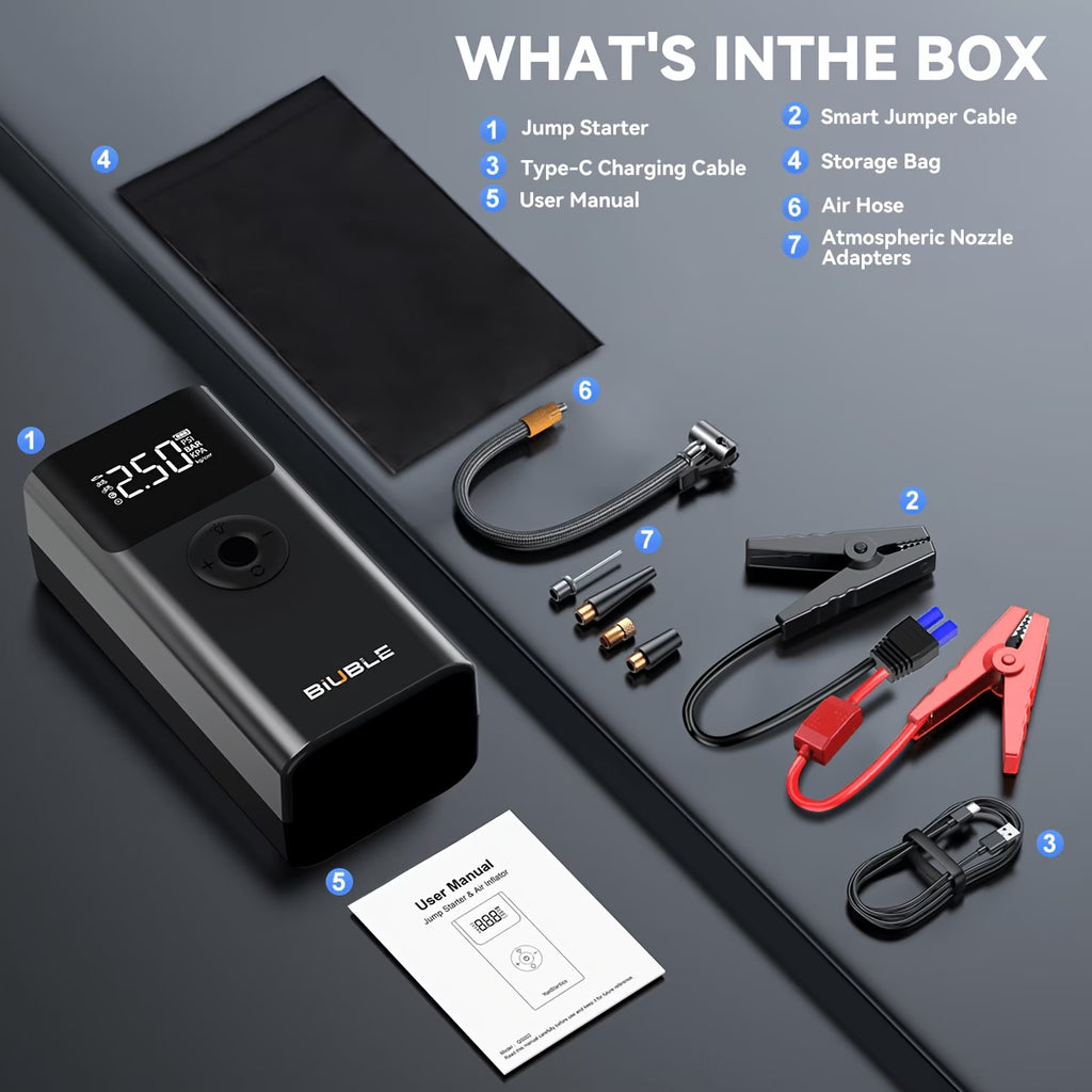 Portable Car Battery Jump Starter, 8000A 12V Jump Starter with Tyre Inflator