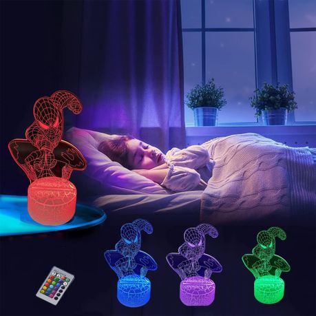 3D Illusion Night Light 16 Colors Changing Spider Man Decor Lamp for Kids