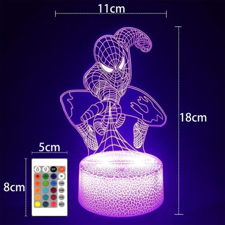 3D Illusion Night Light 16 Colors Changing Spider Man Decor Lamp for Kids